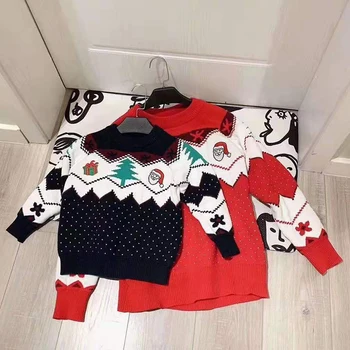 Rudens Ziemas Ziemassvētku Sniegavīrs Adīt Džemperis Māte Bērnu Kokvilnas Māmiņa un Man Drēbes Ģimenes Apģērbu Ģimenes Saskaņojot Tērpiem