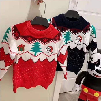 Rudens Ziemas Ziemassvētku Sniegavīrs Adīt Džemperis Māte Bērnu Kokvilnas Māmiņa un Man Drēbes Ģimenes Apģērbu Ģimenes Saskaņojot Tērpiem