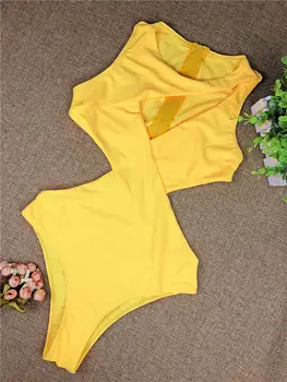 Dzeltena Trikini Izgriezt Monokini Viens Gabals Peldkostīms Sievietēm Rāvējslēdzēju Peldkostīmu Maillot De Bain Une Femme Gabals High Cut Peldkostīms