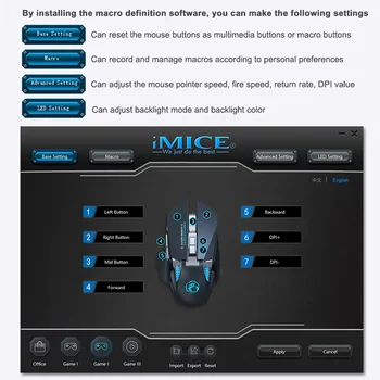 IMice T96 7200 DPI RGB Mehāniskās Spēļu Pele USB Vadu Spēlētājs Datoru Optiskās Peles Portatīvie PC Spēles Pele Pasūtījuma Makro