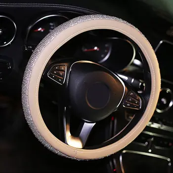 Luksusa Kristāla Dimants Automašīnas Stūres Rata Segtu ar PU Ādas Bling Bling Rhinestone klāta Stūre-Riteņu Pārsegi