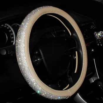 Luksusa Kristāla Dimants Automašīnas Stūres Rata Segtu ar PU Ādas Bling Bling Rhinestone klāta Stūre-Riteņu Pārsegi
