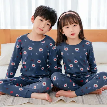Zēni Meitenes Pidžamas Komplekts Bērniem Gudrs Kaķis Kokvilnas Pidžamas Bērniem ar garām Piedurknēm Pidžamas Bērniem Pijama Bērnu Sleepwear Apģērbu 2-13Y