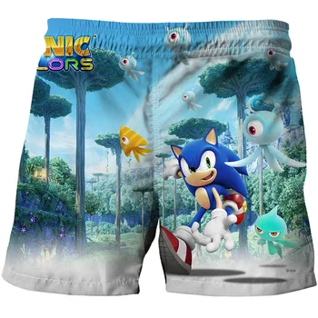 2020. gada Vasaras Zēni Karikatūra Sonic ezis šorti Zilā 3D Iespiesti Meitenes Streetwear Bērnu modes Baby Smieklīgi īsas bikses