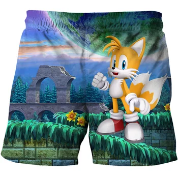 2020. gada Vasaras Zēni Karikatūra Sonic ezis šorti Zilā 3D Iespiesti Meitenes Streetwear Bērnu modes Baby Smieklīgi īsas bikses