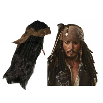 Karību Jūras Pirāti Jack Sparrow Pieaugušo Cosplay Kostīms, Aksesuāri, Parūkas Bārdas Komplekti Vīriešu Sieviešu
