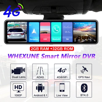 WHEXUNE 2020New Full HD 1080P 12 collu touch IPS Auto DVR Android 8.1 ar GPS Navigācija WIFI Bluetooth ADAS Google play dash cam