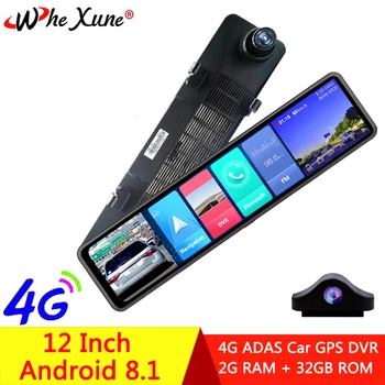 WHEXUNE 2020New Full HD 1080P 12 collu touch IPS Auto DVR Android 8.1 ar GPS Navigācija WIFI Bluetooth ADAS Google play dash cam