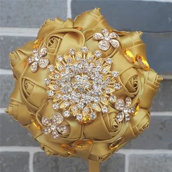Mākslīgo ziedu 15cm lentes rožu pušķis luksusa rhinestone pērle apdare līgava kāzu bumbu DIY roku darbs pušķis