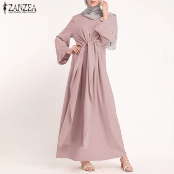 ZANZEA Musulmaņu Kleitas Eid Mubarak Kaftan Dubaija Abaya Turcija Modes Kleita, Hijab Islāmu Apģērbu Maxi Sundress Sievietēm Vestidos