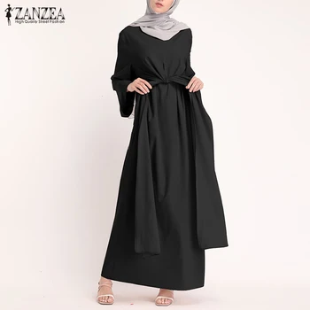 ZANZEA Musulmaņu Kleitas Eid Mubarak Kaftan Dubaija Abaya Turcija Modes Kleita, Hijab Islāmu Apģērbu Maxi Sundress Sievietēm Vestidos