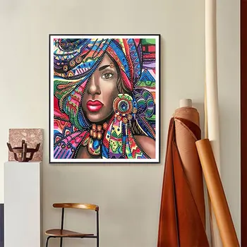 Āfrikas Sievieti Krāsas Apģērbu Dimanta Glezniecības Portreta Kārtu Pilnīgu Urbt Nouveaute DIY Mozaīkas Izšuvumi 5D Cross Stitch