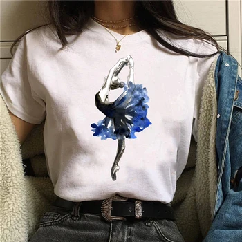 Vogue Harajuku Ullzang T Krekls Sievietēm Smieklīgi Karikatūra Baleta T-krekls, Grafikas 90s Estētisko Tshirt Modes Kawaii Top Tees