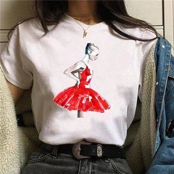 Vogue Harajuku Ullzang T Krekls Sievietēm Smieklīgi Karikatūra Baleta T-krekls, Grafikas 90s Estētisko Tshirt Modes Kawaii Top Tees