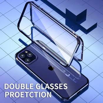 360 Pilnībā Aptver Magnētiskais Metāla Gadījumā, iPhone 12 Pro Max Mini Priekšējais + Aizmugurējais Skaidrs, Rūdīts Stikls Grūti Aizsardzības Vāciņu Coque