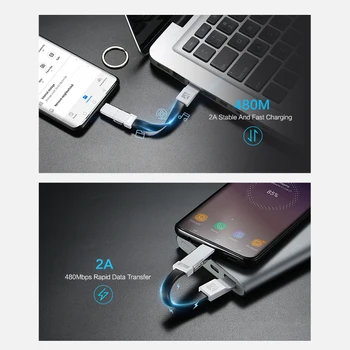FLOVEME 3 in 1 Keychain, Mini USB Kabeļa Mikro USB Type C iPhone iPod Ātru Lādētāju, Datu Sinhronizācijas, Uzlādes Kabelis Cabo Vadu Cabel