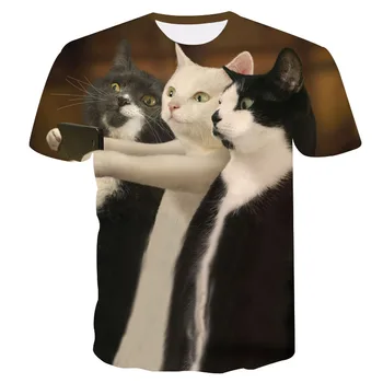Off White Cat T-krekls Dāma Zēni 3D Laimīgs Kaķis Druka T kreklu sieviešu Vasaras īsām piedurknēm Anime Harajuku Meiteņu Topi, t-veida, Piliens Kuģis