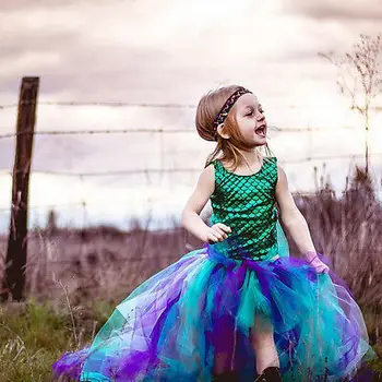 2019 Jaunu Karstā Pārdošanas Puse Princese Meitene Kleita Sirēna Topi Bodysuit Tilla Tutu Svārki Tērpiem Komplekts