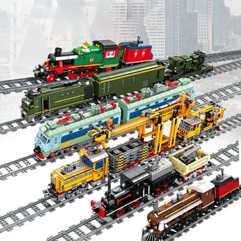 Radošā Tvaika Elektriskā Dzelzceļa Vilcienu Modeli, Celtniecības Bloki, ar Gaismu, Skaņu Ierakstu Saimniecības Ķieģeļi Uzstādīt Izglītības Rotaļlieta Bērniem Dāvanu