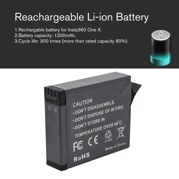 Reachargeable Li-ion Akumulatoru Insta360 ONE X 1200mAh 3.8 V 4.56 Wh litija polimēru Akumulators Par Insta360 ONE X Kameru Piederumi