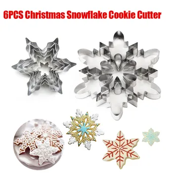 6PCS Ziemassvētku Sniegpārsla Cookie Cutter Pelējuma 3D Nerūsējošā Tērauda Mīklas Cepums Pomādes Kūku Cepšanas Veidnē Virtuves Sīkfailu Pelējuma
