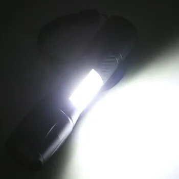 4000LM Jaudīgs LED lukturītis pusē COB lampu dizaina T6 Zoomable lāpu 4 gaismas režīmi 18650 akumulatora + lādētājs, āra