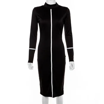2019 Elegants Vidū Ilgi Sievietes Dress Vintage Melns Balts Laukums Krāsu Slim Kleita Ar Garām Piedurknēm Sievietēm Zīmulis Kleita