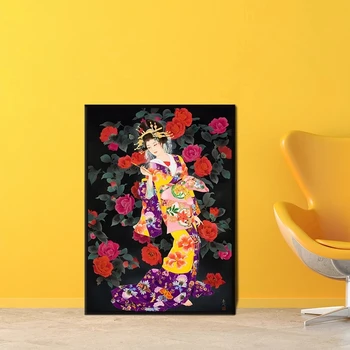 Mājas Dekoratīvās Japāņu Kostīmu Auduma Ziedi Skaisti HD Izdrukas, Gleznas, Moduļu Attēli Sienas, Mākslas Plakātu Mākslas darbs Nav Ierāmēta