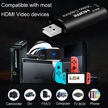 Mini 4K HDMI Capture Karte, USB 2.0 Audio un Video Ierakstu Lodziņā Tiešsaistē Kursa Mācību Video Grabber 1080P Atbalsts PC Spēles Tiešraidi