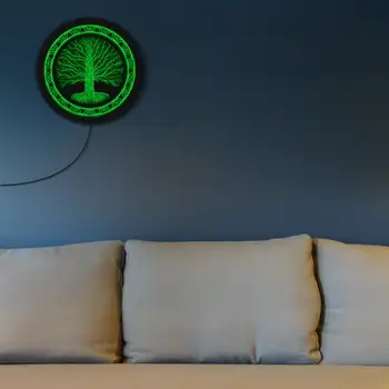 Druidic Yggdrasil Dzīvības Koks, kas Noapaļots LED Neona Zīme Ķeltu Stilā Logo Gothic Mitoloģijā Minimālisma Sienas, Mākslas Apgaismojums Dekori Lampas