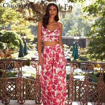 Chicology Ziedu Drukāt 2 Divas Gabals Saskaņošanas Kopums, Kultūru Top Sievietes Sexy Modes Elegants Tērpiem 2020 Rudens Ziemas Gadījuma Apģērbi