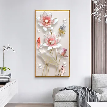 Skaista Ainava Plakātu Zivju Spēlēt Lotus Elegantu Art Print Kanvas Glezna, Attēlā Dzīvojamā Istaba Ieejas Dekors