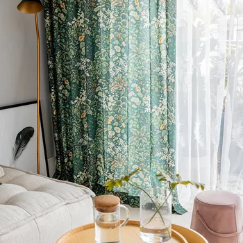 Mūsdienu Zaļo lapu aizkari dzīvojamā istaba guļamistaba logu drukāts zemniecisks vintage aizkari gatavi