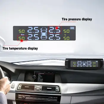 TPMS Automašīnu Riepu Spiediena Trauksmes Uzraudzīt Sistēmas Saules Vai USB Powered 4 Riteņu Iekšējā Ārējā Riepu Temperatūras Sensors 6. Signalizācijas Režīmi