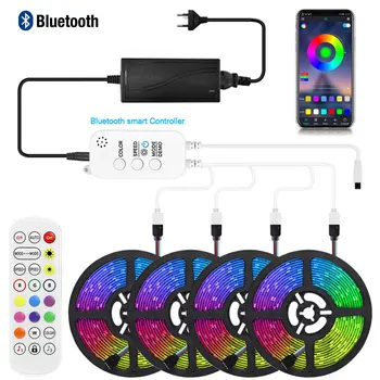Bluetooth RGB LED Strip Gaismas 5M 12V Lentas LED Sloksnes Gaismas Lentes RGB 5050 Bluetooth Elastīgu Diožu Lentas Mājas TV Apgaismojums