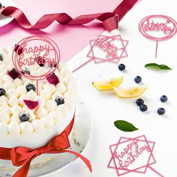 20pcs/komplekts Happy Birthday Cake Topper Zelta Black Rozā Akrila Mirdzēt Cupcake Cilindrs par Dzimšanas dienas ballīti Deserta Kūka Rotājumi