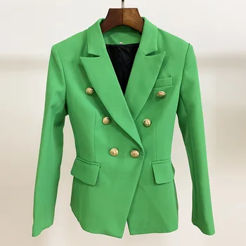S-3XL Zaļā Sieviešu Žakete Metāla divrindu Pogas, Sprādzes Slim Biroja Dāma Modes Plus Lieluma Žakete Uzvalks 