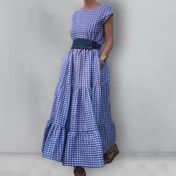 Ir 2021. Elegants Sieviešu Maxi Kūka Slāni Kleita ZANZEA Dāmas Vintage Vestidos Gadījuma Izšūta Mantija Plus Lieluma Vasaras Piedurknēm Sundress