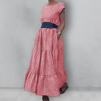 Ir 2021. Elegants Sieviešu Maxi Kūka Slāni Kleita ZANZEA Dāmas Vintage Vestidos Gadījuma Izšūta Mantija Plus Lieluma Vasaras Piedurknēm Sundress