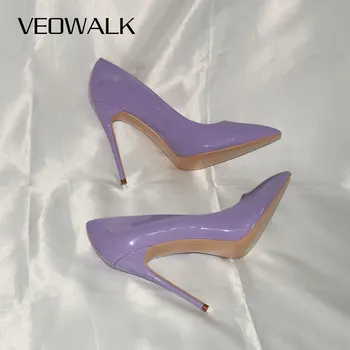 Veowalk Klasisks Dizains Sieviešu Norādīja Toe Augsta Papēža Kurpes, Elegants OLU Modes dāmas Paslīdēt uz Sūkņi Sieviete augstpapēžu kurpes Gaiši Violeta