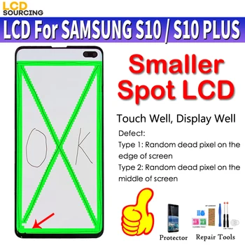 AMOLED LCD SAMSUNG Galaxy S10 Lcd Displejs G9730 Touch Screen Digitizer Montāža Samsung S10+ Plus lcd G9750 Mazākas Vietas