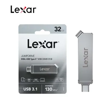 Lexar JumpDrive D30c Memory Stick 32GB 64GB, 128GB un 256 gb USB 3.1 130MB/s Type C Dual Flash Disks, Tips A U Diska, Telefona/Datora