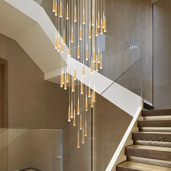Mūsdienu LED Gredzens Lustra Lielas Kāpnes Lustras Apgaismojums Villa Duplex Dzīvokļi Chrome, Lustras, kas Karājas Gaismas