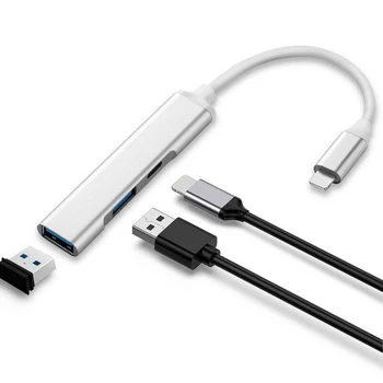3 Porti USB 3.0 HUB USB3 Pieslēgvietu.0 Sadalītāja OTG Adapteri IPhone IPad, 8 Pin, Lai USB3.0 Adapteri, Uzlādes Kabelis, OTG Datu Cabel