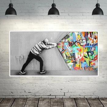 Abstraktus Grafiti Aiz Priekškara Ielu Mākslas Eļļas Glezna, Gleznas, Plakāti un Drukas Cuadros Sienas Mākslas Aina Dzīvojamā Istaba