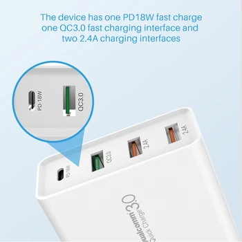 48W 4) ostas Vairāku Ātru Lādētāju PD C Tipa USB Lādētājs Samsung iPhone Tablete QC 3.0 Ātri, Sienas Lādētāju