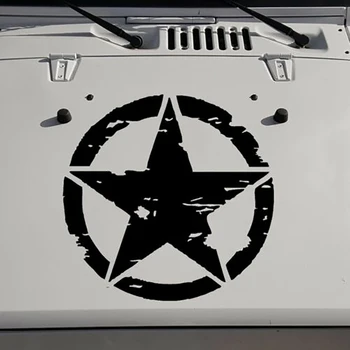 1PC 41CM Militārās Armijas Zvaigžņu Kapuci Decal Uzlīmes Jeep Wrangler JK CJ TJ, YJ Pentagramma Pārsprāgt Cilšu Auto Vāka Uzlīme