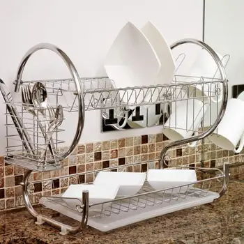 Virtuves trauku plaukts 2-layer grozu iegremdējot sadzīves mazgāšanas lielu virtuves izlietnes, trauku drenāžas žāvēšanas paliktnis organizators