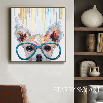 Smieklīgi Dizaina Pop Art Suns Eļļas Glezna Mākslinieka Roku apgleznotas Mūsdienu Tēlotājas Mākslas Suns Krāsošana Dzīvnieku, Suņu, kuriem ir Lielas Glāzes Eļļas Glezna