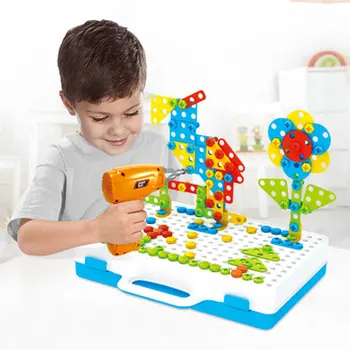 Bērnu Urbt Rotaļlietas Bērnu Radošo Skrūvgriezi Mozaīkas Rotaļlietas Bērniem Modelis DIY Komplektu, Mācību Izglītības Spēle Skrūvi Puzzle Komplekts Dāvana
